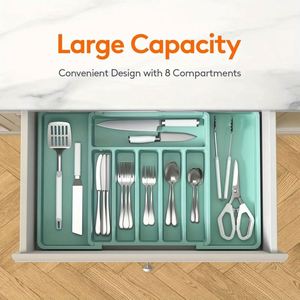 Organisateur de tiroir de cuisine multifonctionnel en plastique PP réglable, gain de place, support extensible pour couverts et argenterie - Product Image 2