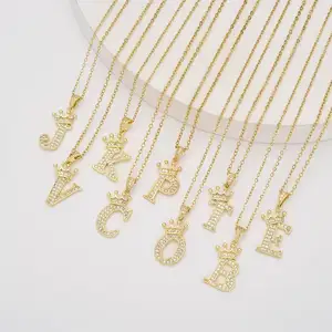 Hot Selling Crown 26 Engelse Letter Ketting Voor Vrouwen Eenvoudige En Modieuze Persoonlijkheid Letter Hanger Nekketting