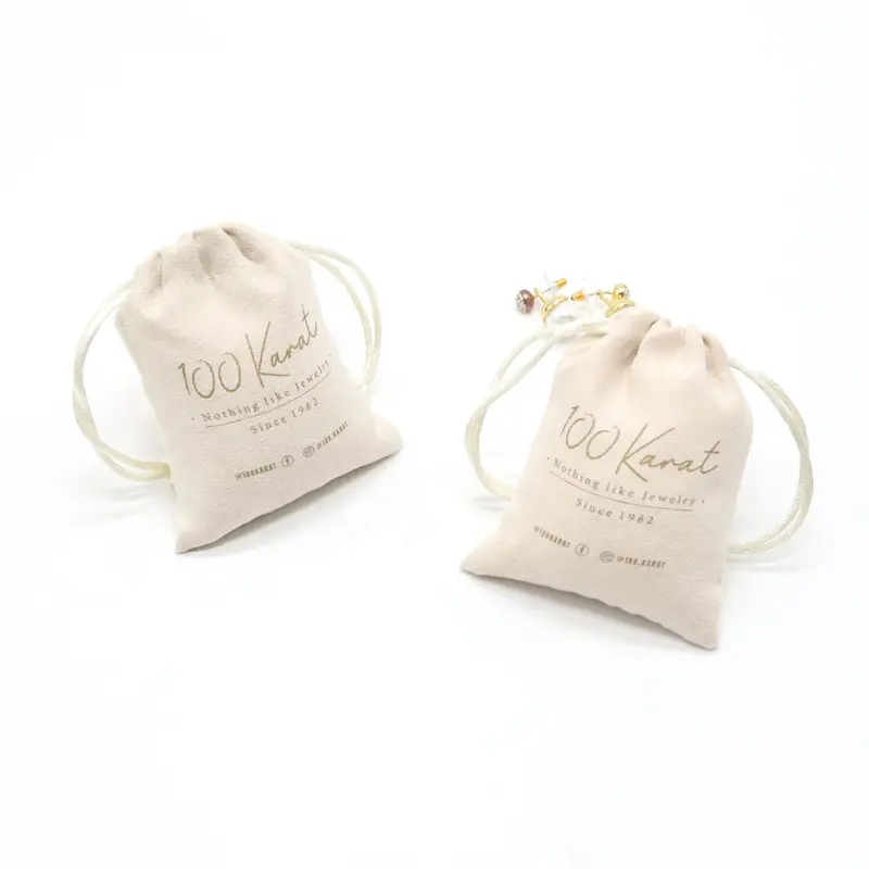 Custom Logo Diamond Packing Pouch Cream Faux Suede Drawstring Bag for Mini Earring Jewelry for Bracelets and Gifts