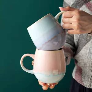 Nordic Vintage gradien Stoneware mug kustom grosir kebesaran keramik cangkir kopi dengan pegangan untuk kembali ke sekolah cangkir susu - Product Image 3