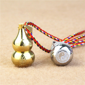 Collar de cadena unisex con colgante de calabaza de perlas de la Verdadera Verdad de Nueve Caracteres, hueco, abrible, estilo vintage, con figura deportiva de Taiji y cadena galvanizada. - Product Image 2