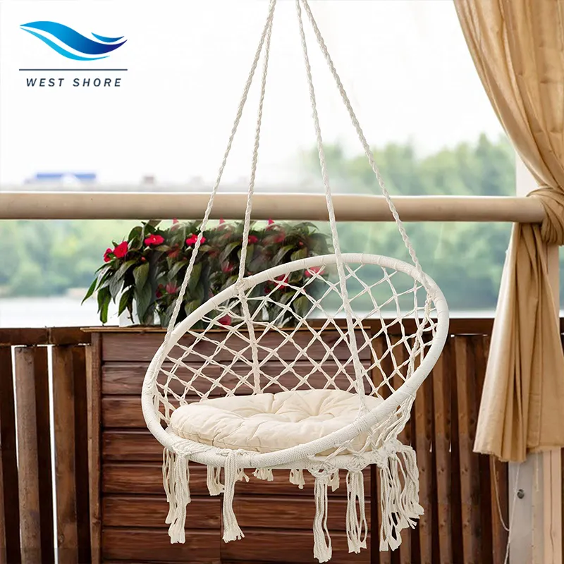 Großhandel Outdoor Hängematten stuhl Makramee Schaukel Adult Cotton Rope Hanging Swing Chair Hängematten stuhl