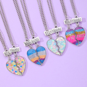 2 Pcs/Set Couple Jewelry Heart Broken Pendent Necklace for Girls Boys Best Friends Gradient Color Star BFF Necklaces - Product Image 2
