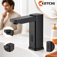 Robinet de lavabo rectangulaire moderne en alliage de zinc chromé à détection infrarouge sans contact automatique pour salle de bain