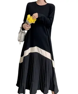 패션 여성의 여름 한국 드레스 긴 소매 티셔츠 캐주얼 비치 플러스 사이즈 발목 티셔츠 드레스