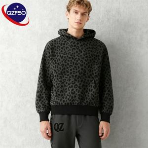 QZFSO personnalisé poids lourd léopard pleine impression sweats à capuche coton épais surdimensionné Camouflage fermeture éclair guépard imprimé léopard hommes à capuche - Product Image 1