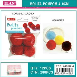 Iln <b>Wool</b> Pompom 4.0 Cm Red <b>Craft</b> Decorations - Product Image 1