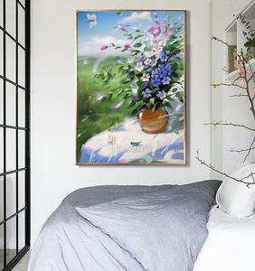 Nouvel Art beau Vase peinture peinte à la main de haute qualité beau chat et fleur rose peinture à l'huile pour chambre décor peinture murale - Product Image 5