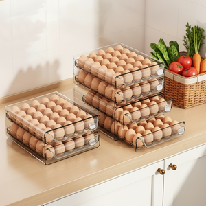 <span class=keywords><strong>Porte</strong></span>-œufs pour réfrigérateur, distributeur à 2 niveaux, plateau à œufs empilable transparent avec tiroir, conteneur de rangement pour comptoir de cuisine - Product Image 1