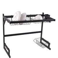 FIRST HORSE Égouttoir à vaisselle multifonctionnel en métal pour plan de travail de cuisine, noir mat, antirouille