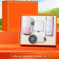 Ensemble cadeau 380 ml : Mug à café dégradé, Power Bank, Ventilateur parapluie, avec logo personnalisé pour les cadeaux d'entreprise, les voyages, le personnel extérieur ou les clients VIP