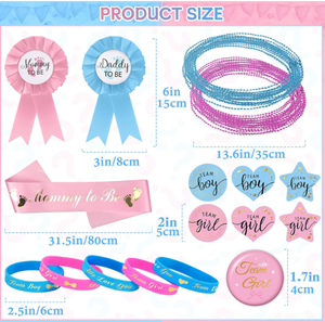 Colliers, bracelets, écussons, badges, sérpillières, accessoires photo et décorations pour fête de révélation du sexe (Équipe Garçon ou Fille) - Product Image 5