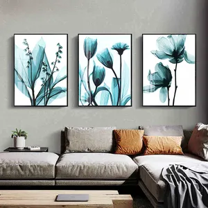 Abstract Blue Leaf Canvas Poster Painting Nordic Flower Art Print Picture Modern Style Living Room Wall Hotel Decor