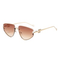 Lunettes de soleil de luxe pour femmes, de créateur, avec verres dégradés sans monture, monture ovale en métal à motifs floraux