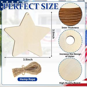 Piezas decorativas colgantes de madera para el Día de la Independencia Americana, decoraciones para fiestas en casa, adornos colgantes de madera con forma de estrella de cinco puntas - Product Image 2