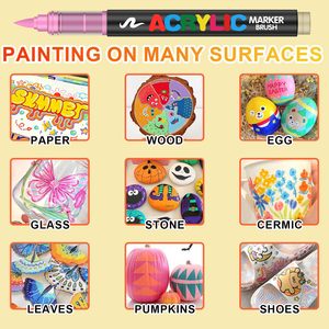 NOVISON 160 Pcs Permanent Acrylic <b>Paint</b> Markers 6mm Flat Brush Tip <b>Rock</b> Painting Wood Glass Stone Canvas Ceramic Fabric - Product Image 3