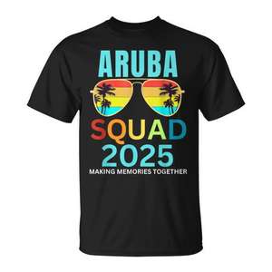 T-shirt coordinata per gruppo Aruba Squad 2025 per vacanze tropicali in spiaggia - Product Image 1