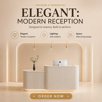 Comptoir de réception incurvé de style crème moderne avec panneau cannelé et éclairage LED pour salon de beauté et magasin de vêtements