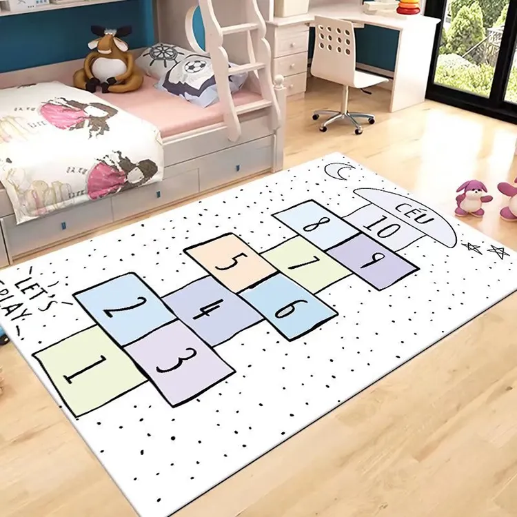 Modern New Customized Design Crystal Velvet Carpet Children Kids Non Slip Digital Printing Hopscotch Game area rugs and Carpets