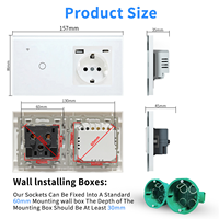 Prise murale intelligente Tuya, prise EU, 3 prises, 3A, ports USB Type-C, WiFi, application Smart Life, contrôle Alexa Google Home, verre trempé