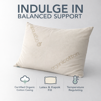 Oreiller de soutien cervical en coton biologique naturel, hybride latex et kapok, certifié Oeko-Tex, moderne, pour un sommeil profond toute saison, directement de l'usine