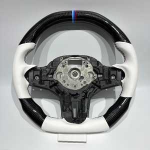 Volante de Cuero Blanco con Fibra de Carbono para BMW Serie G G20 G28 G29 G30 G32 G15 G01 G02 G05 G06 G07 G38 G11 G12 M3 M4 M5 M6 <span class=keywords><strong>M8</strong></span> - Product Image 1