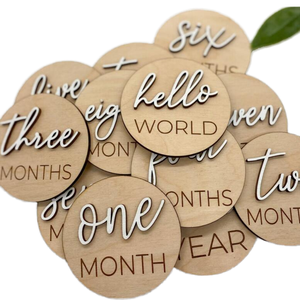 Cartes de développement en bois pour nouveau-né de 15 cm, « Bonjour le monde », gravées et peintes, annonces de naissance, décoration de chambre d'enfant, cadeau de fête prénatale, tableau à lettres - Product Image 2