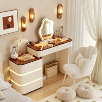 Meja Rias Mewah Desain Baru dengan Lampu LED, Laci, Cermin Kaca, Penyimpanan, dan Tempat Makeup untuk Kamar Tidur, Grosir Furnitur