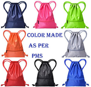 Bolsa con cordón y cremallera de poliéster impermeable personalizable con bolsillo a prueba de salpicaduras, gran capacidad, saco trasero con cordón - Product Image 5