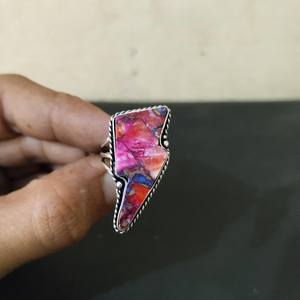 Bague déclaration pierre précieuse rose violet argent Sterling éclair Boho bijoux Unique fait à la main Artisan anneau pour les femmes - Product Image 3