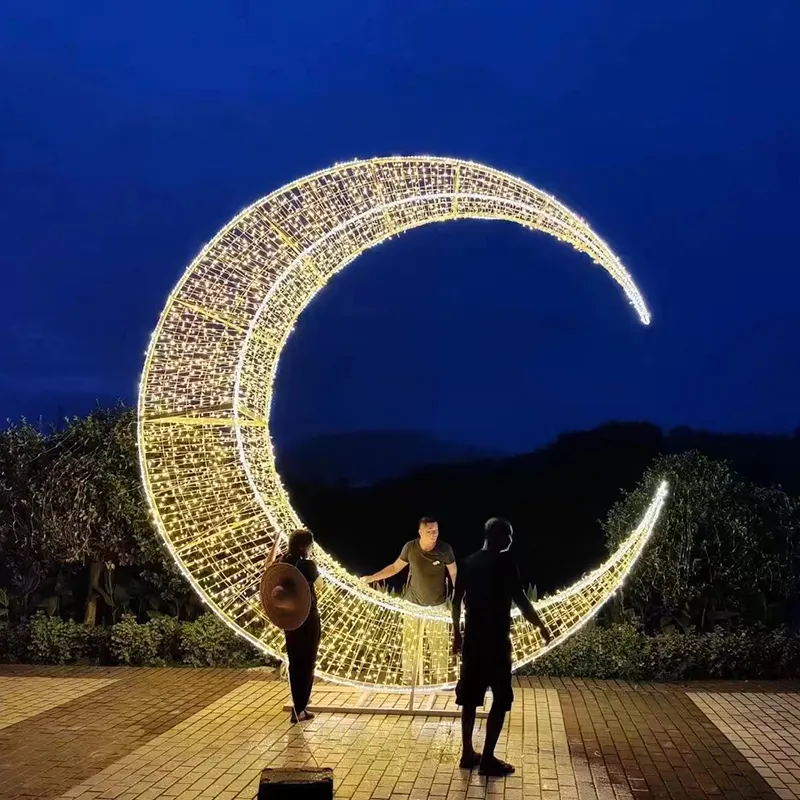 Ramadan Moon LED Motif Lights Lamp Yellow Landscape Lighting Outdoor Decoration Moon LED Motif Lights