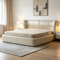 Lit de Luxe Premium Best-seller pour Chambre Parentale, Lit Double 2m en Cuir Véritable Style Minimaliste Italien Luxe Léger