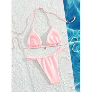 Conjunto de Bikini de 2 Piezas para Mujer FOXA, Top Triangular con Tirantes Finos, Tanga, Traje de Baño, Material Elástico - Product Image 3