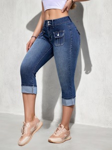 Pantalon en jean court taille mi-haute pour femme, taille standard européenne et américaine, personnalisé, nouvelle collection 2026 - Product Image 1
