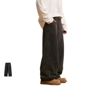 ANSWER <span class=keywords><strong>ME</strong></span> Unisex Retro Washed Denim Pantalones Trendy Loose Straight Black Jeans K369 High/Mid Waist Streetwear Solid/Print - Product Image 6