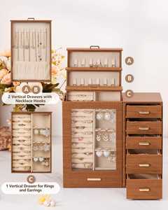 Большой органайзер для ювелирных изделий со стеклянным окном, ящики для ожерелья, серьги, кольца, браслеты, часы, подарок для женщин - Product Image 3