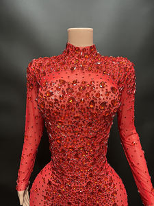 NOVANCE Novità 2023 Abito da Sera di Lusso da Donna Elegante a Sirena con Piume e Scintillanti Diamanti Rossi per Feste e Cene - Product Image 2