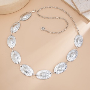 Chaîne de taille vintage géométrique elliptique en métal texturé pour femme, accessoire de corps tendance pour la rue, bijou cadeau - Product Image 4