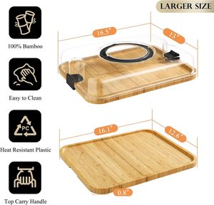 Planches de charcuterie en bambou de qualité alimentaire personnalisées, <span class=keywords><strong>plateau</strong></span> de service à <span class=keywords><strong>fromage</strong></span> <span class=keywords><strong>rectangulaire</strong></span> portable de voyage avec couvercle en plastique transparent - Product Image 4