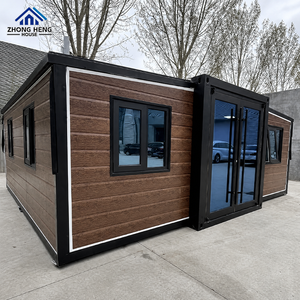 <span class=keywords><strong>Maison</strong></span> conteneur extensible en acier noir effet <span class=keywords><strong>bois</strong></span>, double porte vitrée teinte bleue, entièrement meublée, prête à vivre - Product Image 1