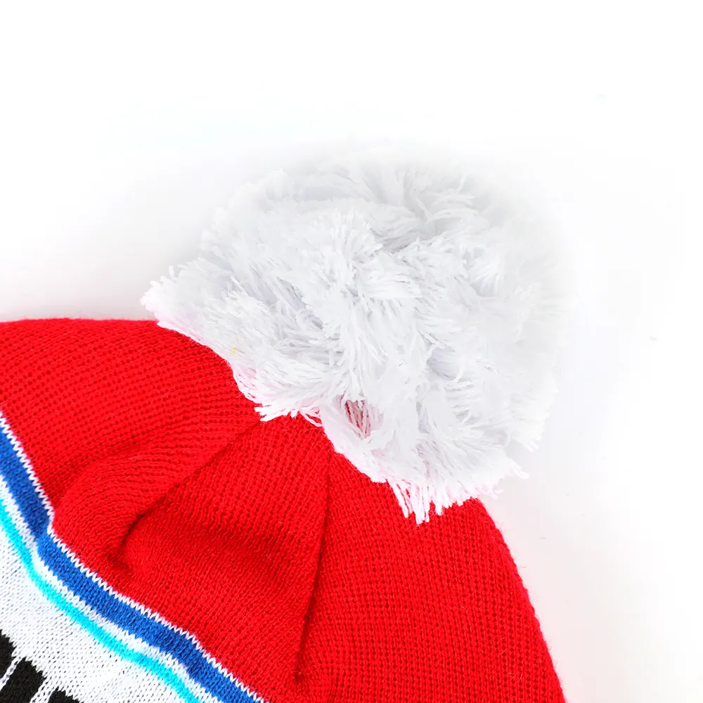 Hats And Beanies Custom Men Women Slouchy Embroidered Jacquard Knitted Skullies Winter Beanie Hat High Quality Red Cuffed Pom Pom Beanie