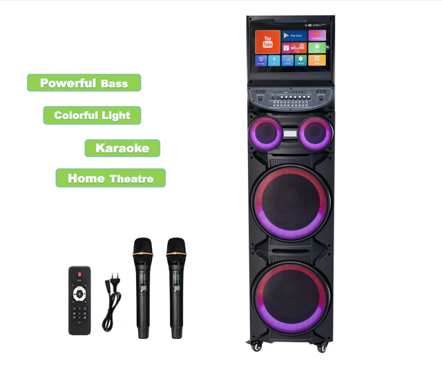 2026 Latest 15.4'' Touch Screen 12 Inch Karaoke Speaker with MIC Powerful 1200W Party Speaker with WiFi Connection google Play
