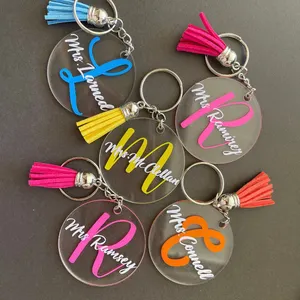 Vente en gros de porte-clés en acrylique transparent blanc pendentif porte-clés en plastique acrylique personnalisé porte-clés avec logo personnalisé