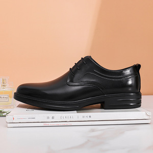 Chaussures habillées décontractées noires en cuir pour hommes, en cuir de vachette pleine fleur, respirantes et rehaussantes, vente en gros - Product Image 4