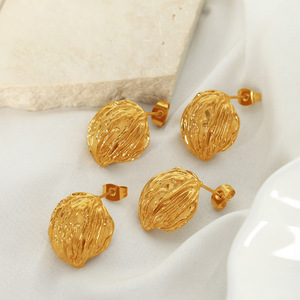 Stud <b>Earrings</b> Gold Irregular Folded Circle Design Everyday Wear Stainless Steel <b>Post</b> EH208 - Product Image 1