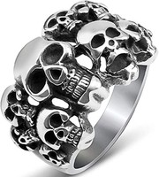 Bague Squelette Daihe Gros Gothic Diamant Tchèque Bague Phalange Argentée Vintage Croix Sculptée Bague Grosse Tête de Mort pour Hommes