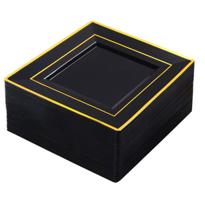 Plato cuadrado <span class=keywords><strong>de</strong></span> fiesta europea 6,5/9 pulgadas PS plástico <span class=keywords><strong>duro</strong></span> <span class=keywords><strong>blanco</strong></span> y negro platos desechables para servir bistec - Product Image 1