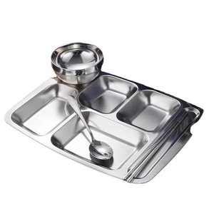 304 Stainless Steel Divider Plate With Spoon And Bowl For School Staff Canteen Restaurant Use - Product Image 1