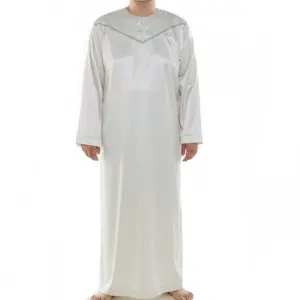 Low Price Men Omani Thobe White Muslim Pakistani Jubba Abaya Long Sleeve Robe Bangladesh Arabian Men's Islamic Open Neck Thobe