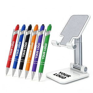 Stylo bille publicitaire en métal aluminium avec logo personnalisé, écran tactile en caoutchouc souple, idéal pour les cadeaux d'entreprise en gros - Product Image 1